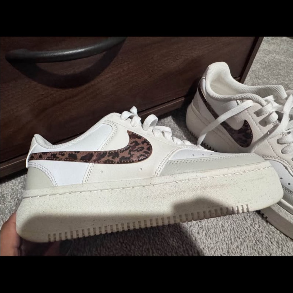 Nike White and Brown Leopard Print Sneakers